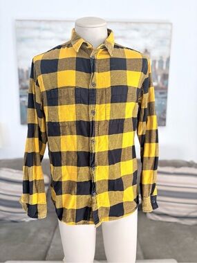 H&M Yellow and Black Check Flannel Button-Down Shirt